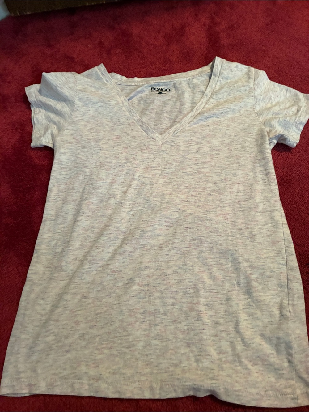 BONGO Women's Heathered V-Neck Tee in Light Gray with Subtle Pastels
